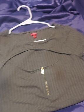 Guess Olive Green Ribbed Top with Gold Zipper